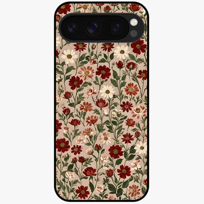 Biege Flower With Leaf Glass Case showing flat back view with soft beige floral artwork and glossy glass finish.