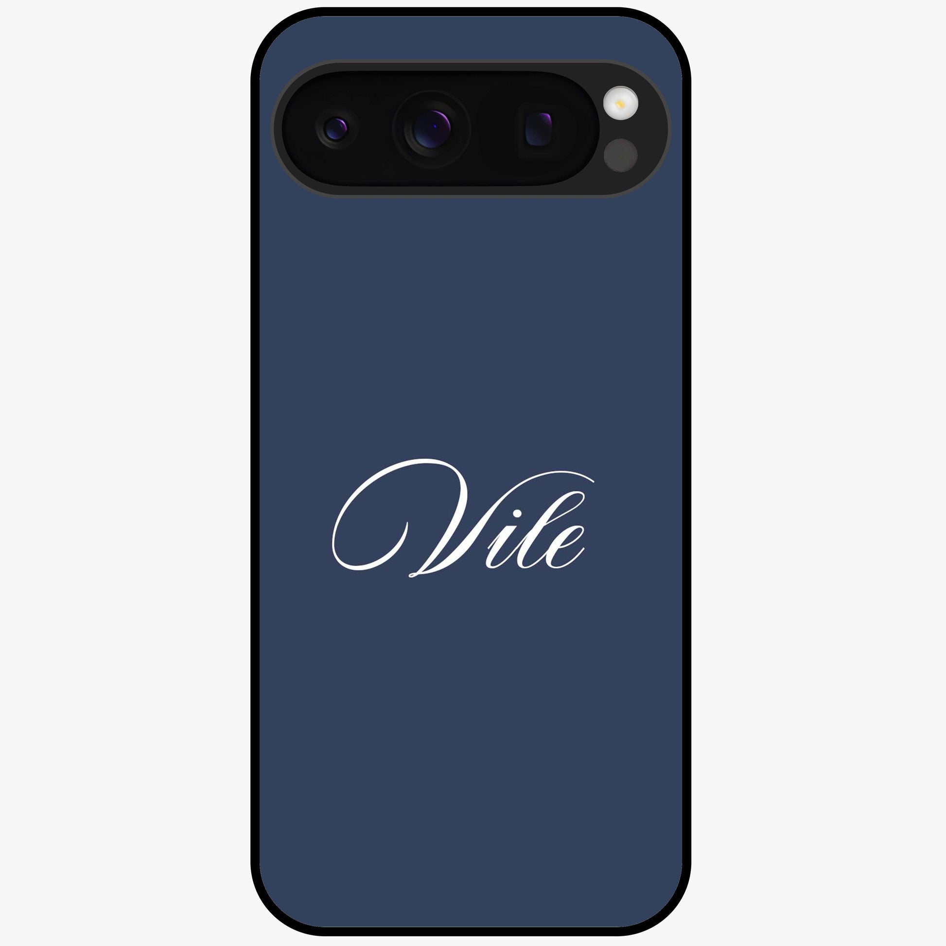 Blue Background Personalized Custom Name Glass Case showing flat back view with minimal blue background and custom name design.
