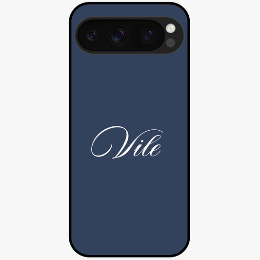 Blue Background Personalized Custom Name Glass Case showing flat back view with minimal blue background and custom name design.
