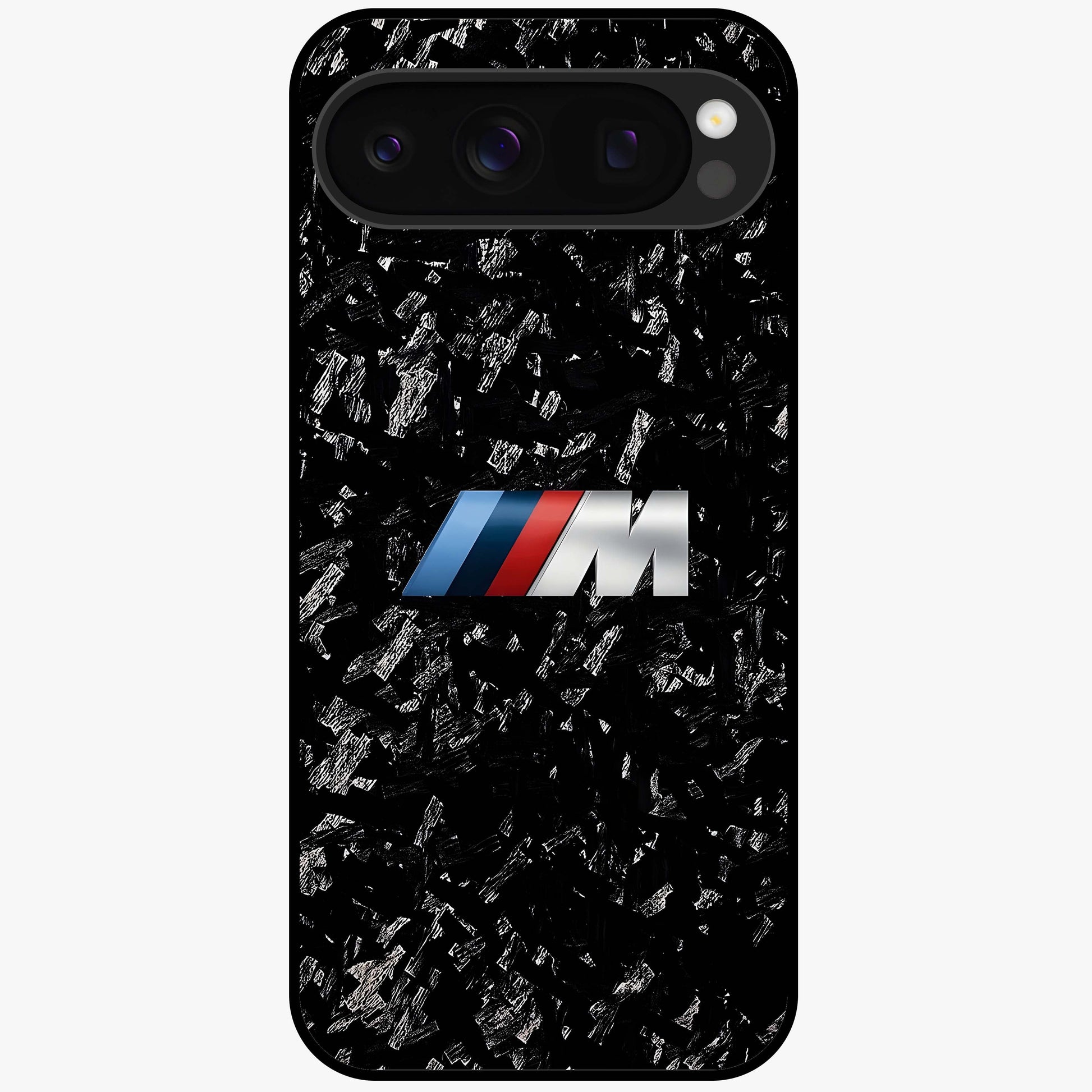 Carbon Speed Mark Glass Case showing flat back view with sporty carbon pattern artwork and glossy glass finish.