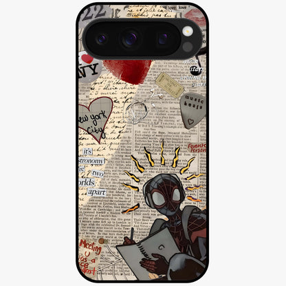 City Dream Sketch Glass Case showing flat back view with artistic city skyline sketch artwork and glossy glass finish.
