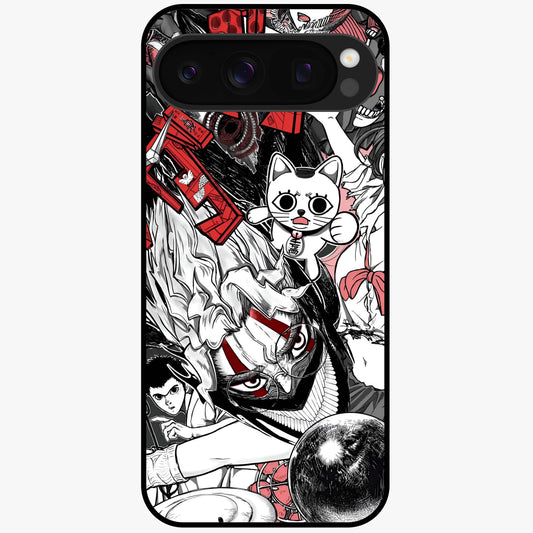 Crimson Chaos Panel Glass Case showing flat back view with bold crimson abstract artwork and glossy glass finish.