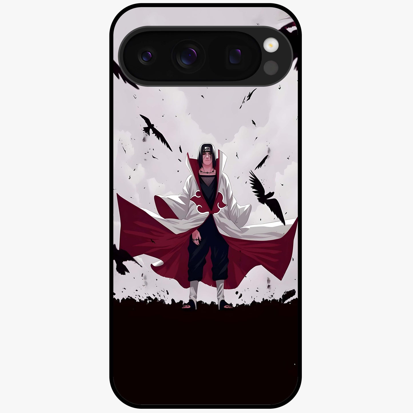 Crimson Crow Ascension Glass Case showing flat back view with mystical crow artwork and glossy glass finish.