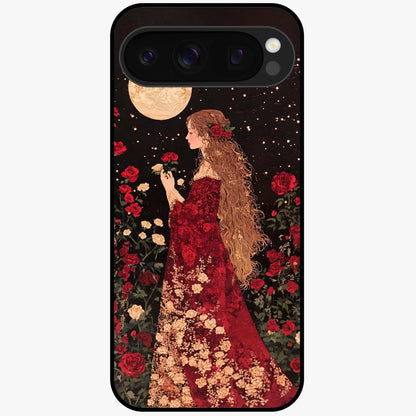 Crimson Dreams Glass Case showing flat back view with dreamy crimson artwork and glossy glass finish.