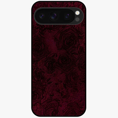 Crimson Fade Flow Glass Case showing flat back view with flowing crimson gradient artwork and glossy glass finish.