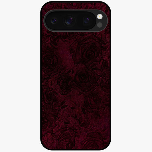 Crimson Fade Flow Glass Case showing flat back view with flowing crimson gradient artwork and glossy glass finish.