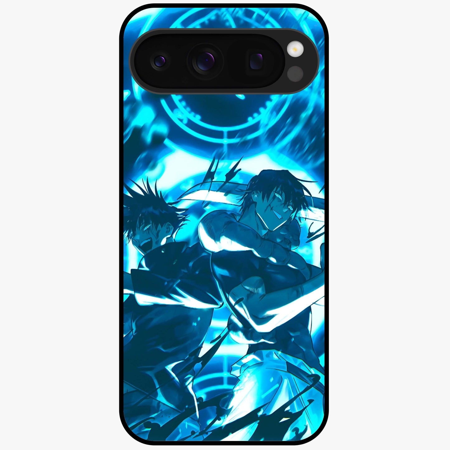 Cursed Energy Clash Glass Case showing flat back view with intense cursed energy artwork and glossy glass finish.