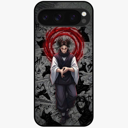 Cursed Ritual Ascension Glass Case showing flat back view with dark ritual themed artwork and glossy glass finish.