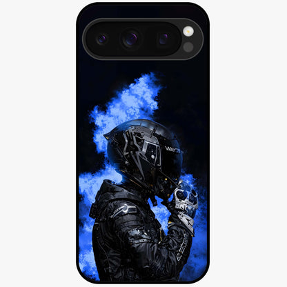 Cyber Sentinel Protocol Glass Case showing flat back view with futuristic cyber themed artwork and glossy glass finish.