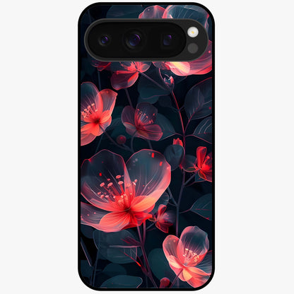 Dark Shade of Flower Glass Case showing flat back view with elegant dark floral artwork and glossy glass finish.