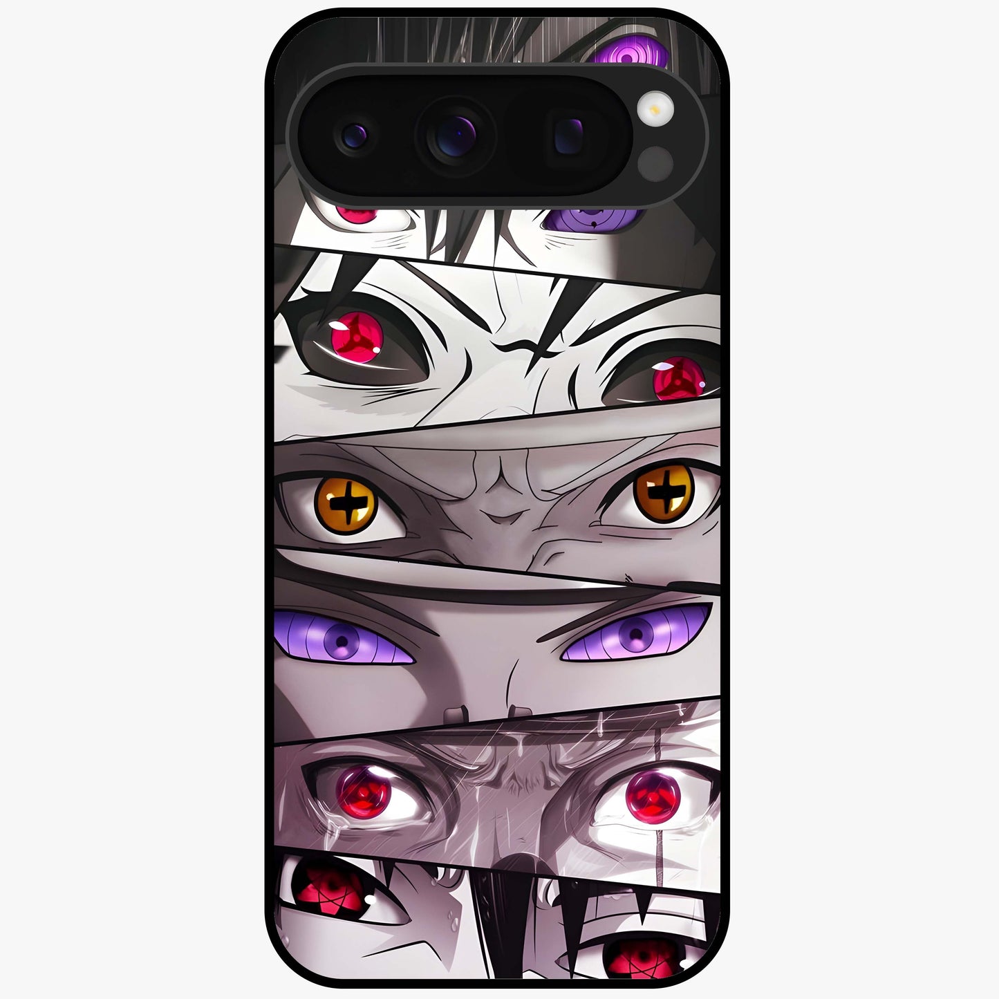Eyes of Destiny Glass Case showing flat back view with striking eye themed artwork and glossy glass finish.