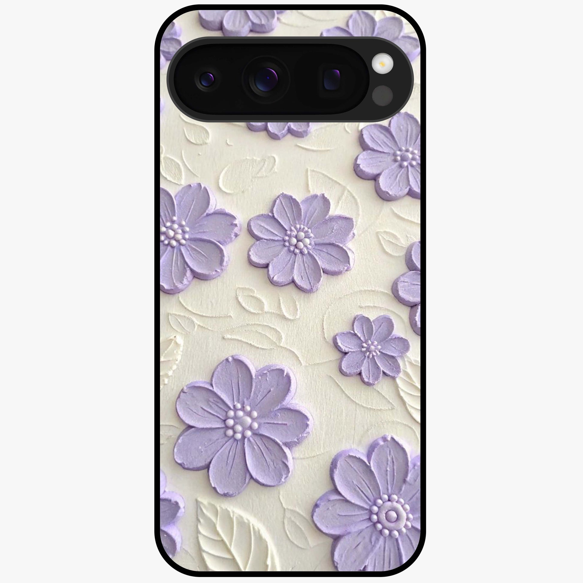 Floral Wall Art With Purple Flowers Glass Case showing flat back view with purple flower artwork and glossy glass finish.