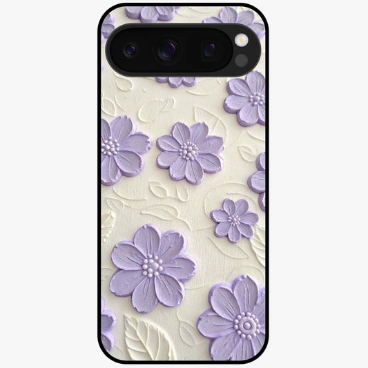 Floral Wall Art With Purple Flowers Glass Case showing flat back view with purple flower artwork and glossy glass finish.