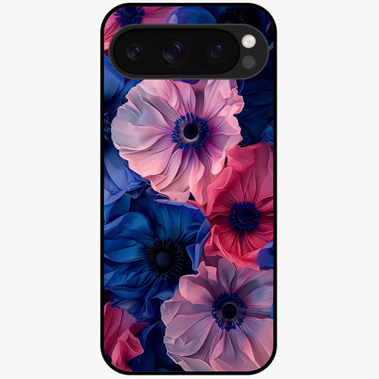 Flower Paper Art Pattern Glass Case showing flat back view with paper cut style floral artwork and glossy glass finish.