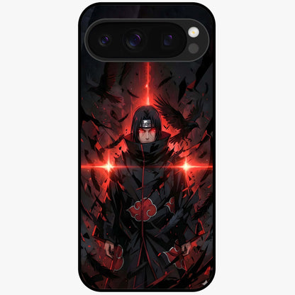 Focused Blade Discipline Glass Case showing flat back view with warrior sword themed artwork and glossy glass finish.