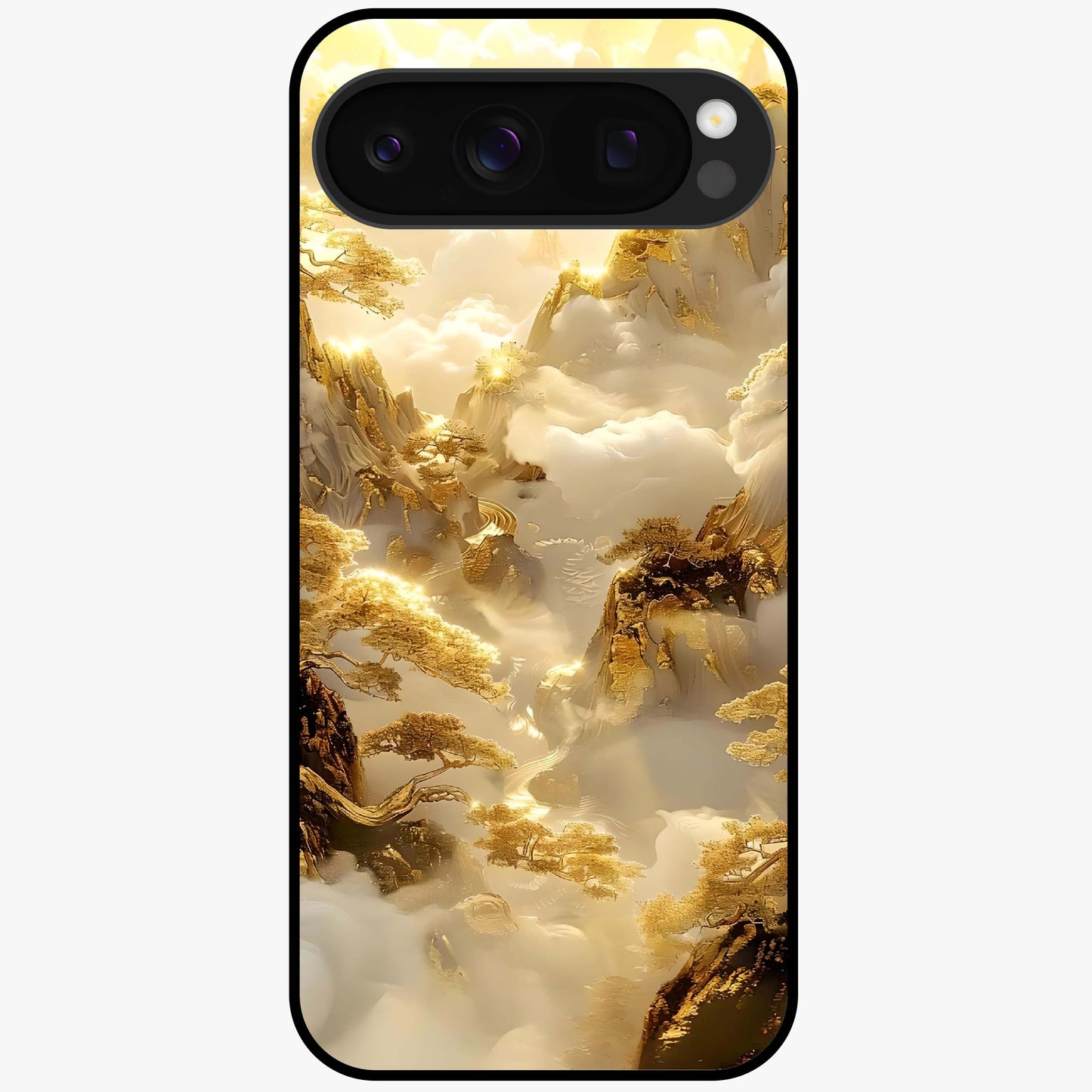 Gates Of Illumination Glass Case showing flat back view with mystical illuminated gate artwork and glossy glass finish.
