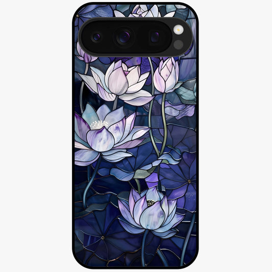 Gloss Petal Rush Glass Case showing flat back view with glossy flower petal artwork and smooth glass finish.