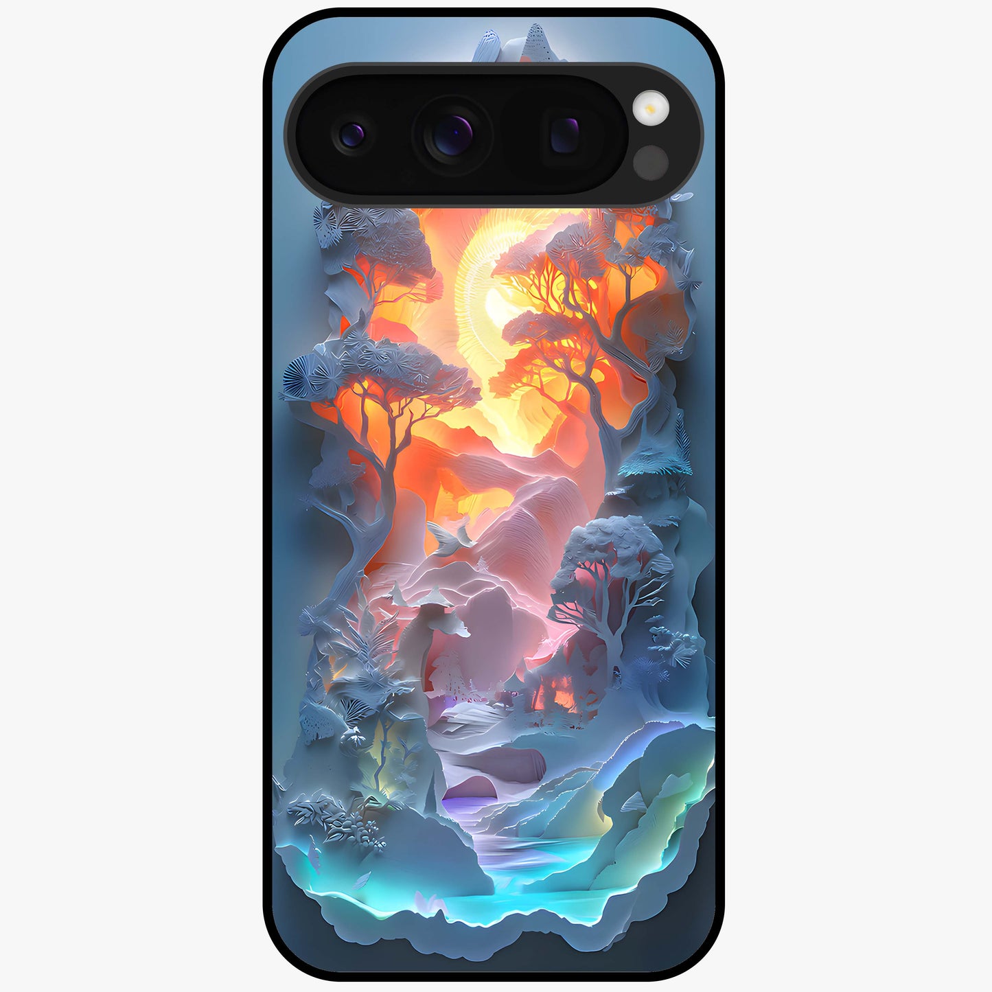 Glow Forest Portal Glass Case showing flat back view with glowing forest portal artwork and glossy glass finish.