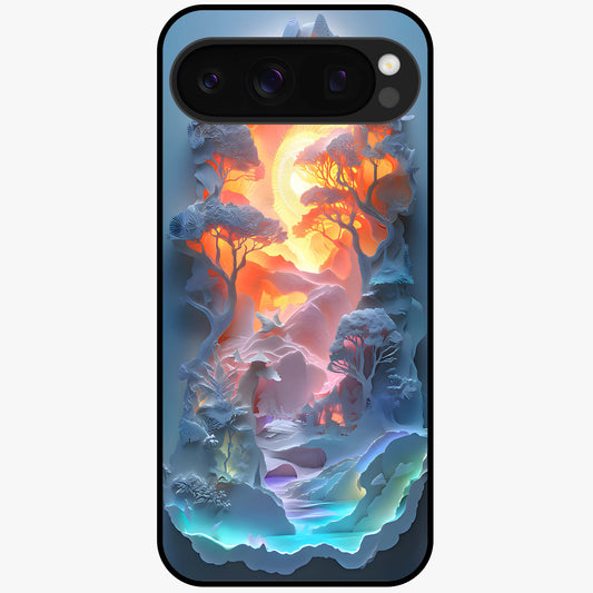 Glow Forest Portal Glass Case showing flat back view with glowing forest portal artwork and glossy glass finish.