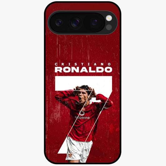 Goal Celebration Legacy Glass Case showing flat back view with football celebration inspired artwork and glossy glass finish.