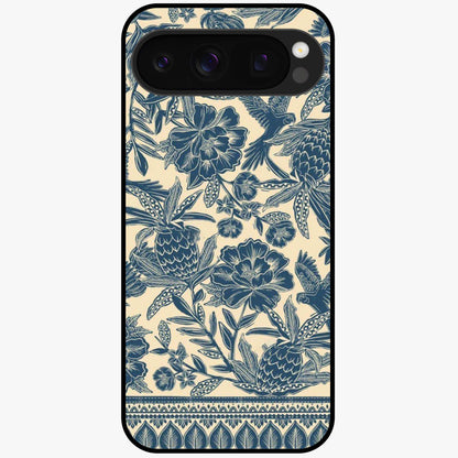 Heirloom Wild Bloom Glass Case showing flat back view with vintage inspired wild flower artwork and glossy glass finish.