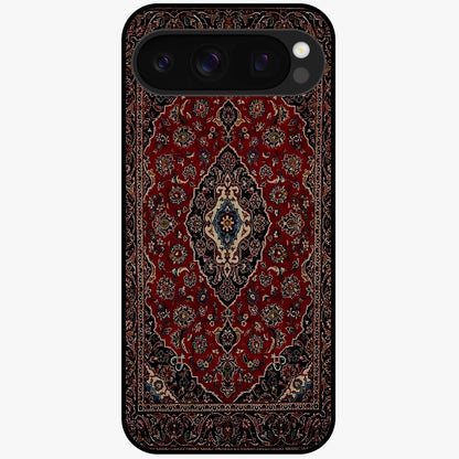 Heritage Carpet Royale Glass Case showing flat back view with ornate Persian carpet inspired pattern and glossy glass finish.