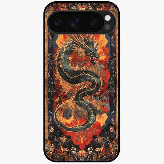 Inferno Dragon Soul Glass Case showing flat back view with fiery dragon artwork and glossy glass finish.