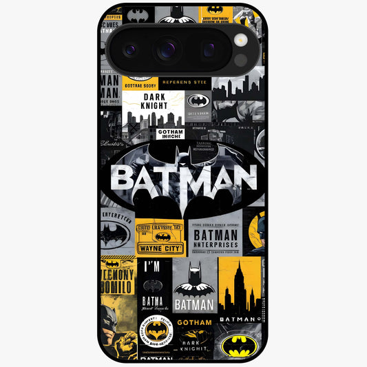 Knight Gotham Rise Glass Case showing flat back view with dark hero inspired artwork and glossy glass finish.