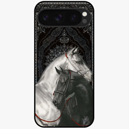 Majestic Ride Legacy Glass Case showing flat back view with powerful automotive inspired artwork and glossy glass finish.