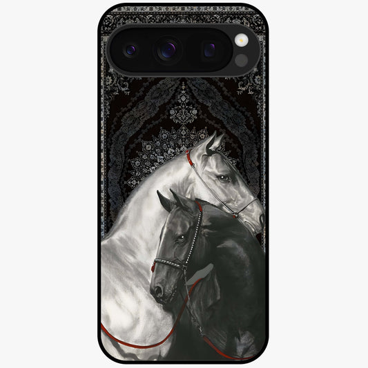 Majestic Ride Legacy Glass Case showing flat back view with powerful automotive inspired artwork and glossy glass finish.