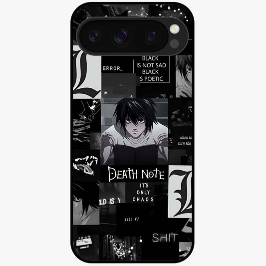 Midnight Chaos Mind Glass Case showing flat back view with abstract dark themed artwork and glossy glass finish.