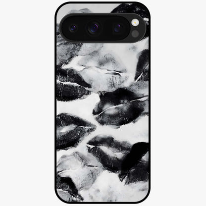Midnight Kiss Marks Glass Case showing flat back view with lipstick kiss mark artwork and glossy glass finish.
