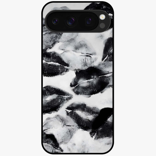 Midnight Kiss Marks Glass Case showing flat back view with lipstick kiss mark artwork and glossy glass finish.