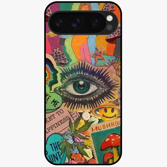 Mystic Eye Wonderland Glass Case showing flat back view with mystical eye themed artwork and glossy glass finish.