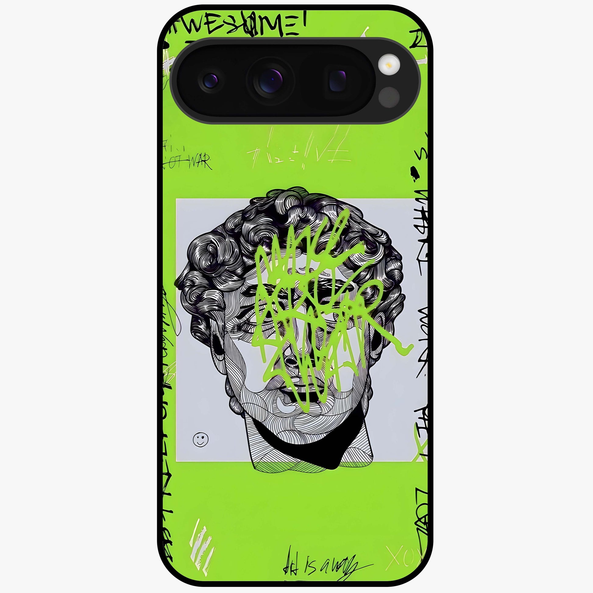 Neo Graffiti Rebellion Glass Case showing flat back view with vibrant graffiti artwork and glossy glass finish.
