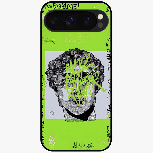 Neo Graffiti Rebellion Glass Case showing flat back view with vibrant graffiti artwork and glossy glass finish.