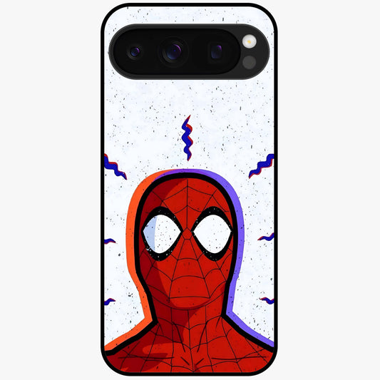 Omg Spiderman Glass Case showing flat back view with bold superhero inspired artwork and glossy glass finish.