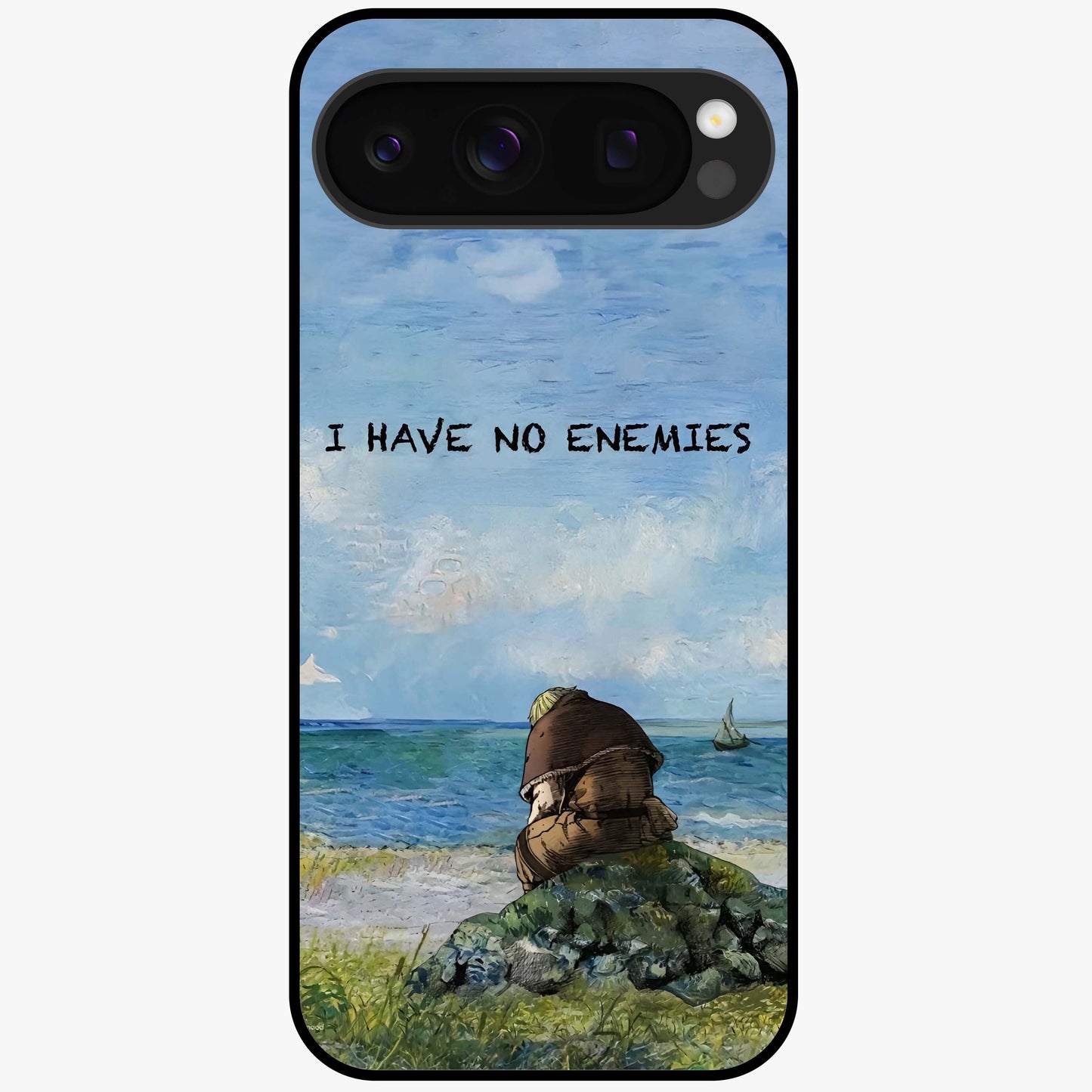 Peace Beyond War Glass Case showing flat back view with symbolic peace themed artwork and glossy glass finish.