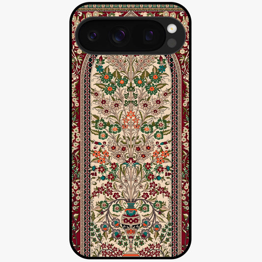 Persian Inspired Glass Case showing flat back view with ornate Persian style pattern artwork and glossy glass finish.