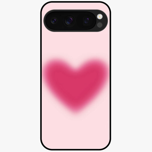 Pink Aura Heart Glass Case showing flat back view with glowing heart artwork and glossy glass finish.