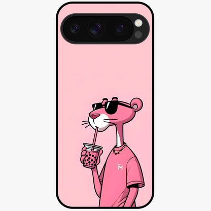 Pink Panther Glass Case showing flat back view with iconic pink panther artwork and glossy glass finish.