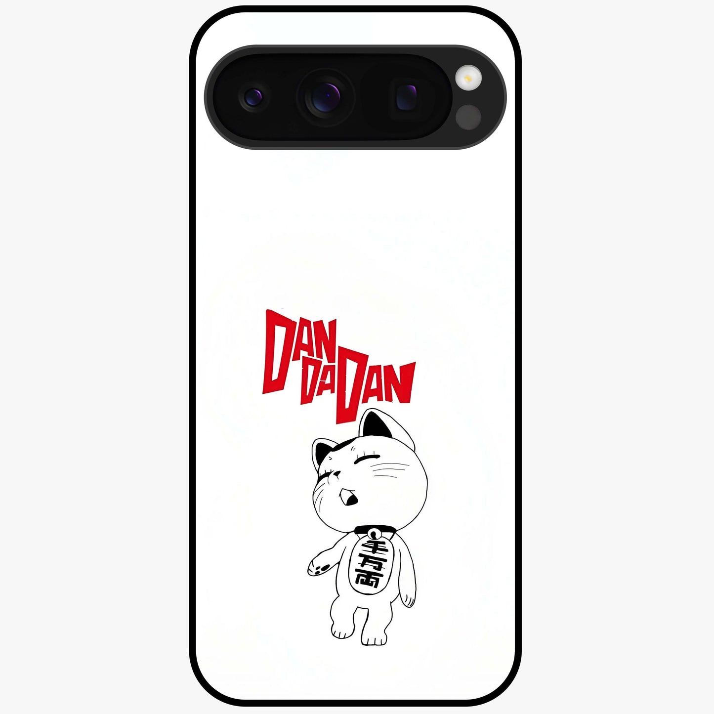 Playful Spirit Charm Glass Case showing flat back view with cheerful charm themed artwork and glossy glass finish.