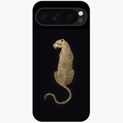 Regal Leopard Glass Case showing flat back view with bold leopard artwork and glossy glass finish.