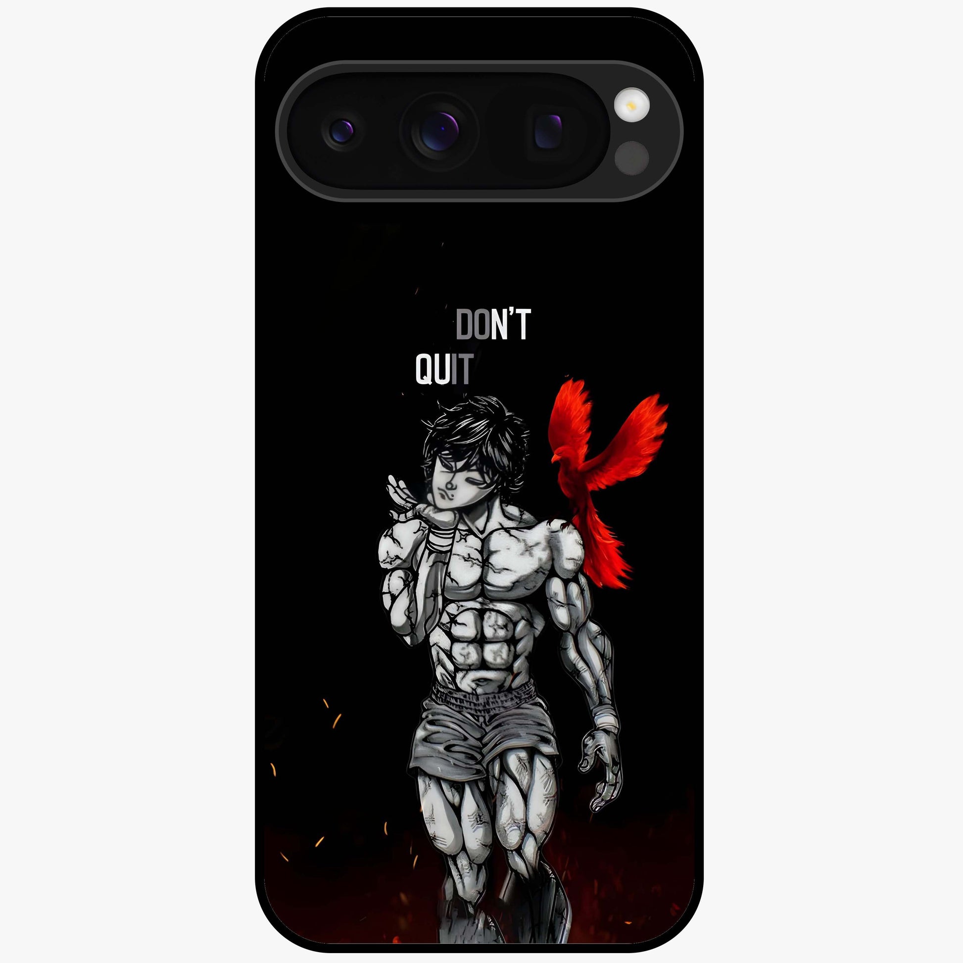 Rise Beyond Limits Glass Case showing flat back view with motivational typography artwork and glossy glass finish.
