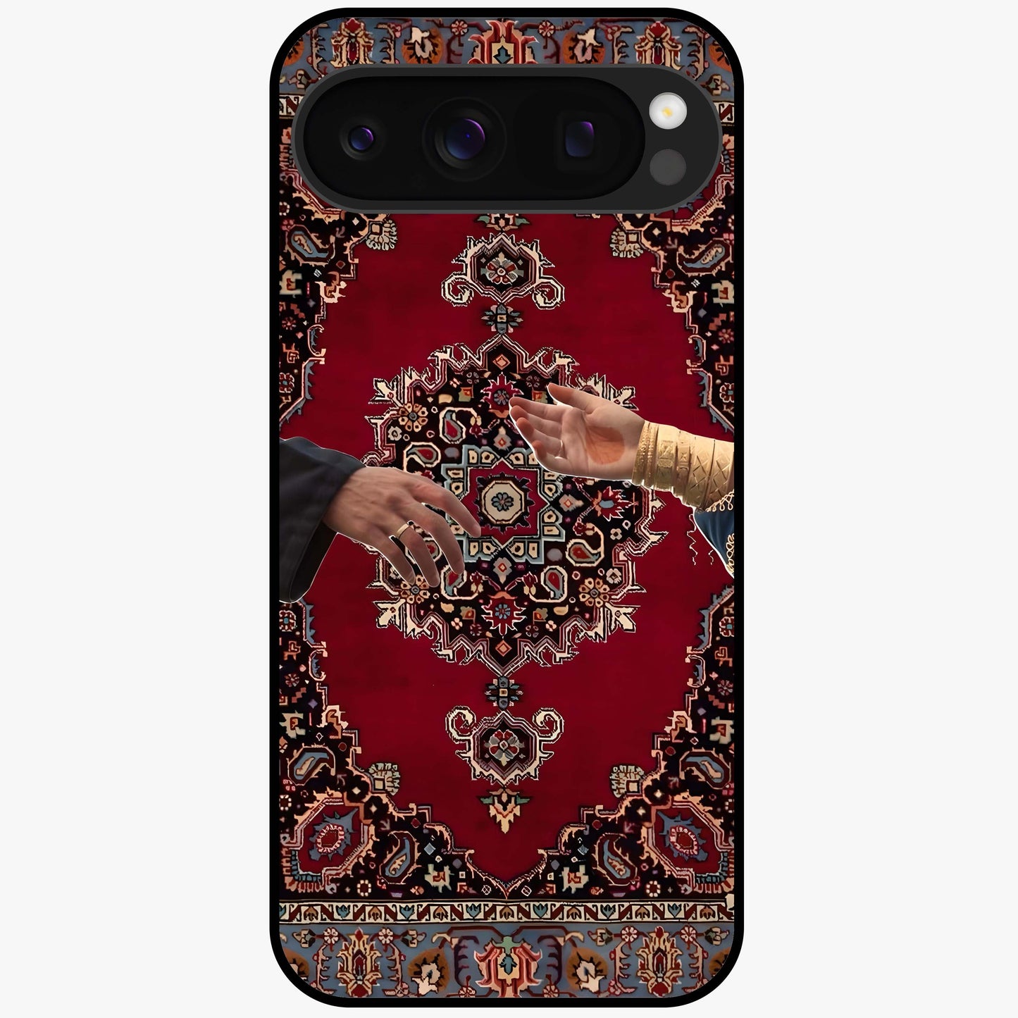Royal Touch Reach Glass Case showing flat back view with elegant royal themed artwork and glossy glass finish.