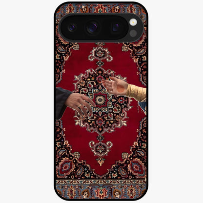 Royal Touch Reach Glass Case showing flat back view with elegant royal themed artwork and glossy glass finish.