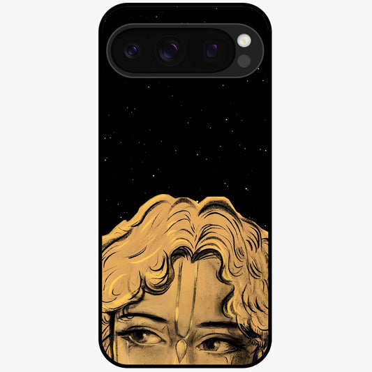 Shri Krishna Art Glass Case showing flat back view with devotional Krishna artwork and glossy glass finish.