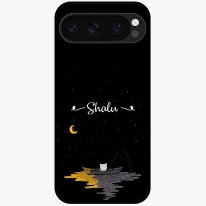 Silent Night Row Glass Case showing flat back view with calm night themed artwork and glossy glass finish.