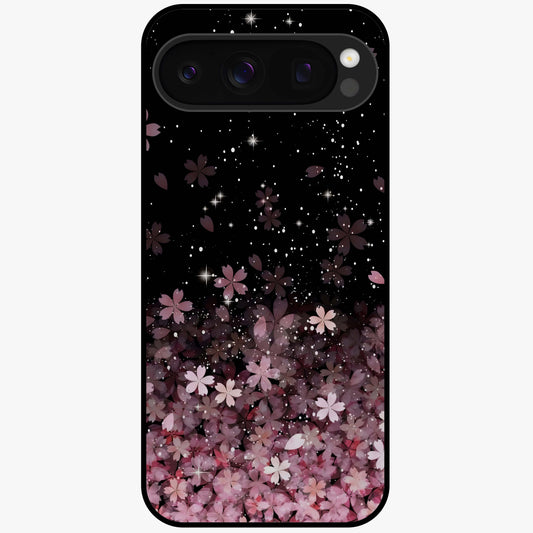 Small Starry Flowers Glass Case showing flat back view with delicate starry floral artwork and glossy glass finish.