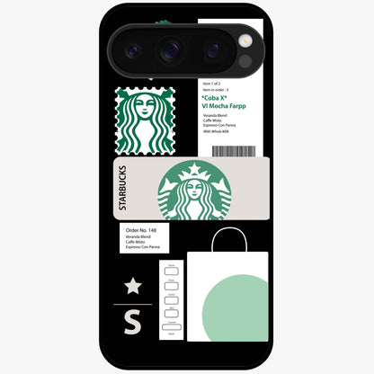 Starbucks Mocha Glass Case showing flat back view with coffee inspired artwork and glossy glass finish.
